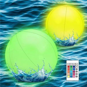 Pool Toys, 2Pcs 16Inch Led Beach Ball IP68 Waterproof Light Up Ball for Swimming